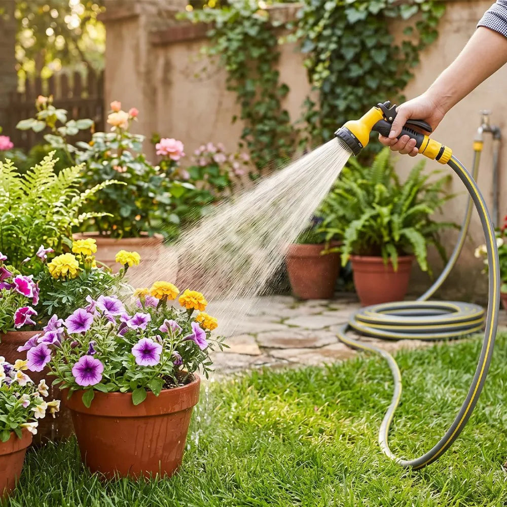 Reinforced Braided PVC Garden Hose Pipe, 20m – Flexible Watering Hose with Fittings, Grey and Yellow