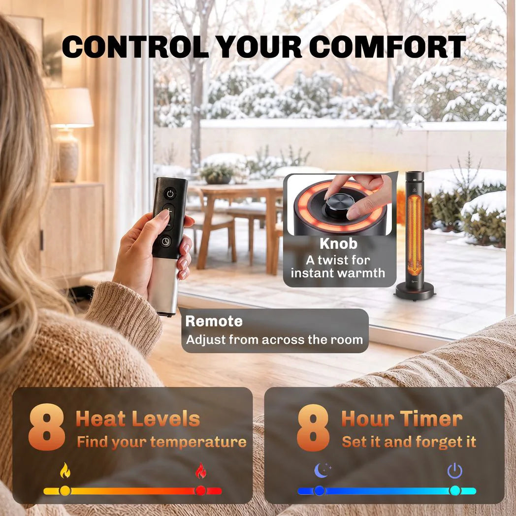 Outsunny 2000 W Free-Standing Oscillating Electric Infrared Patio Heater with Remote and Knob Control – Black
