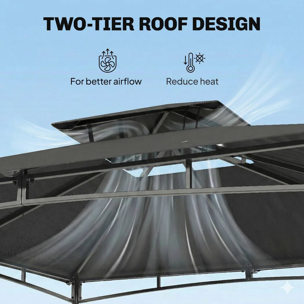 Outsunny 3 x 3 m Garden Gazebo with 2-Tier Roof, UPF 50 Fabric and Metal Frame – Outdoor Canopy Shelter, Dark Grey
