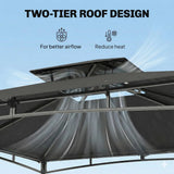 Outsunny 3 x 3 m Garden Gazebo with 2-Tier Roof, UPF 50 Fabric and Metal Frame – Outdoor Canopy Shelter, Dark Grey