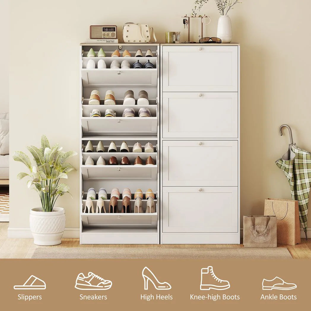 HOMCOM Slim 4-Drawer Shoe Cabinet with Adjustable Shelves – Holds 24 Pairs, White