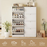 HOMCOM Slim 4-Drawer Shoe Cabinet with Adjustable Shelves – Holds 24 Pairs, White