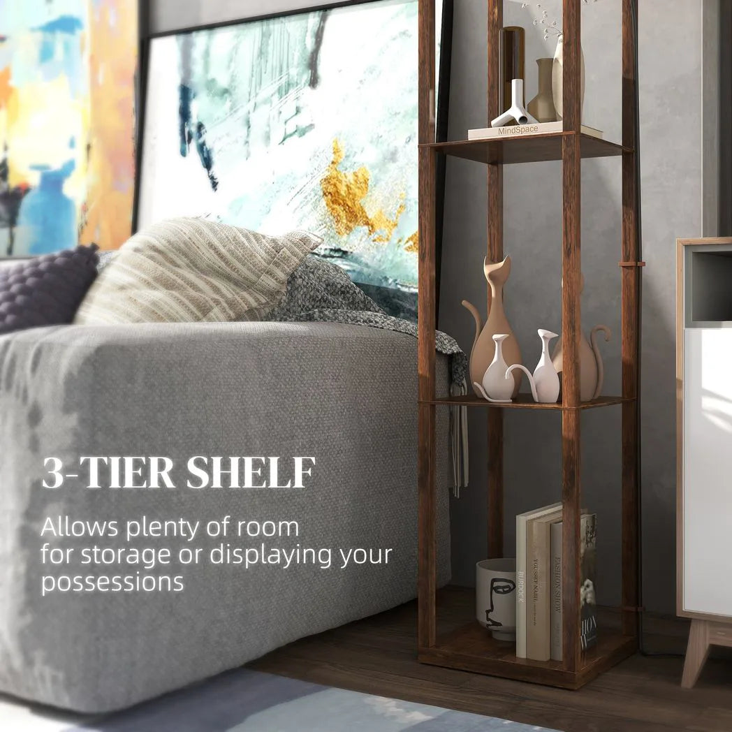 HOMCOM Three-Shelf Standing Lamp – Rustic Brown/White