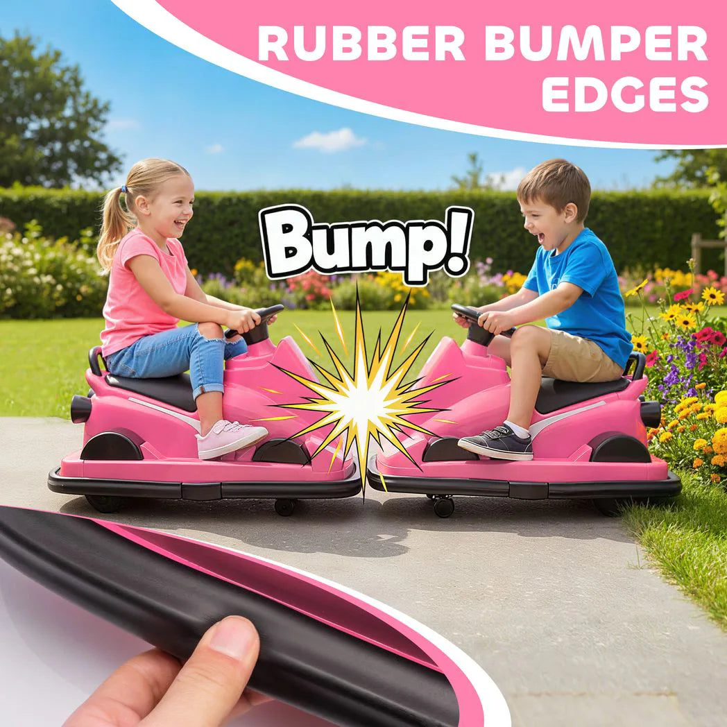 AIYAPLAY Kids Electric Bumper Car with 360° Spin, LED Lights and Music – Ride On Waltzer for Ages 3-8, Pink