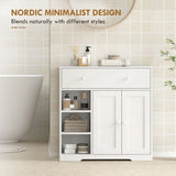 HOMCOM Freestanding Bathroom Floor Cabinet with Drawer, Double Doors and Open Shelves – Nordic Storage Unit, White