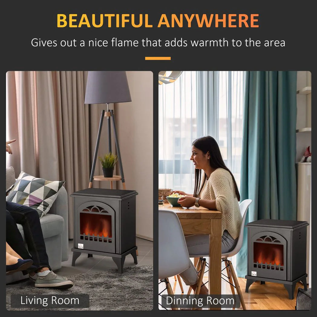 HOMCOM Free Standing Ethanol Fireplace with 0.9L Tank, 3 Hours Burning Time – Vintage-Style Bioethanol Heater Stove, Black