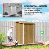 Outsunny Lean-To Steel Garden Shed with Locking Door – 3.3 x 3.4ft Tool Storage, Light Brown Wood Effect/White