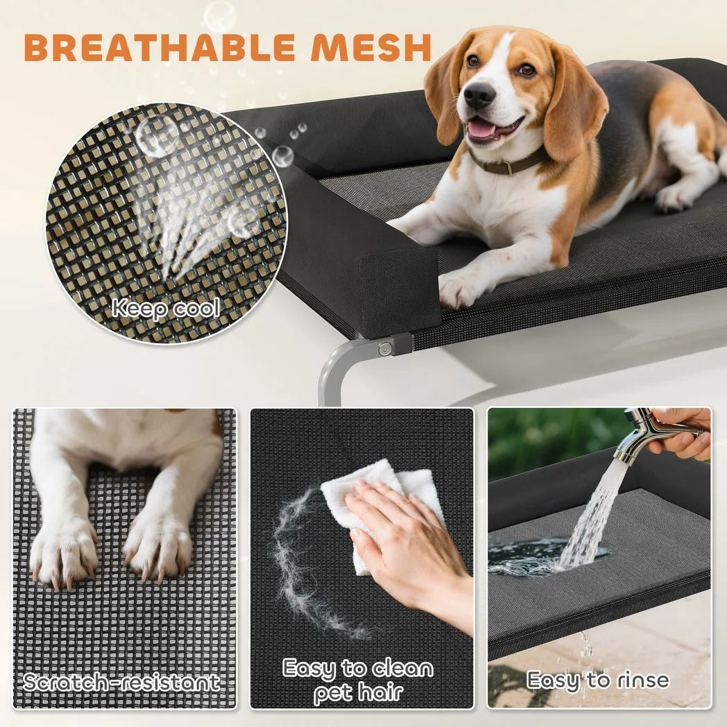 PawHut Elevated Dog Bed with Removable Bolsters – Raised Mesh Pet Cot for Medium Breeds, Indoor & Outdoor, Black