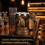 Viking Stainless Steel and Resin Tankard, 550ml Nordic Beer & Coffee Mug – Retro Drinking Cup with Spoon