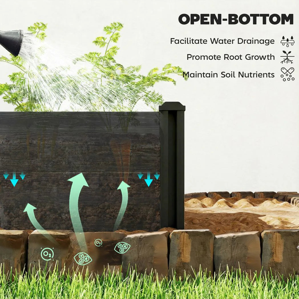Outsunny Vinyl Raised Garden Bed Kit with Slotting Legs and Open Bottom – Modular 2 x 2 x 1ft Planter, Dark Grey