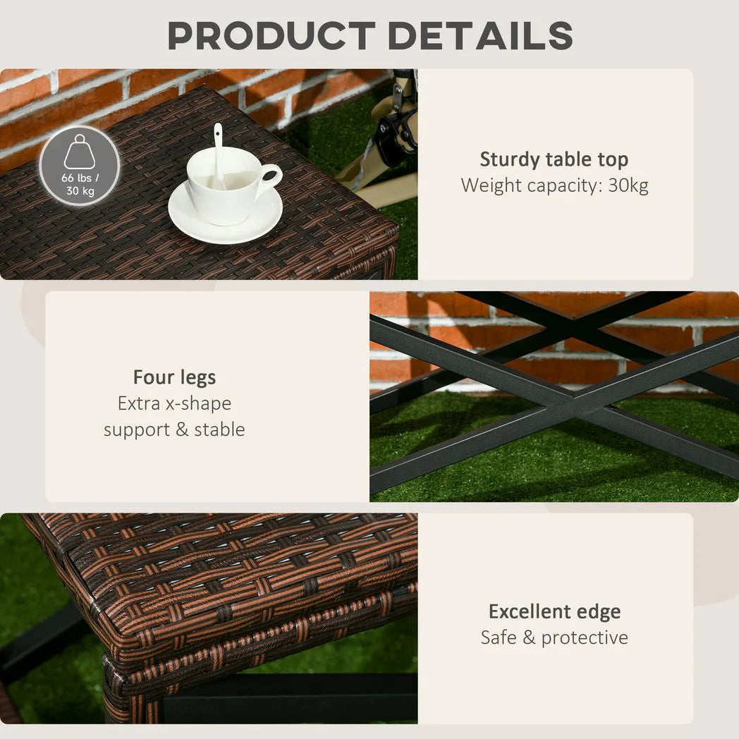 Outsunny Outdoor Rattan Coffee Side Table with X-Shape Steel Frame – Patio and Balcony Table, Mixed Brown