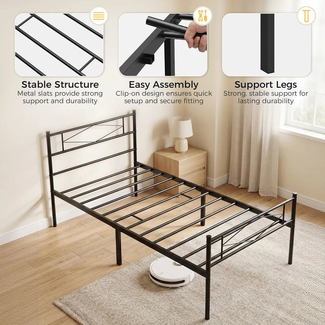 HOMCOM 3ft Single Metal Bed Frame with Headboard, Footboard and 32cm Underbed Storage – Platform Bed, Black