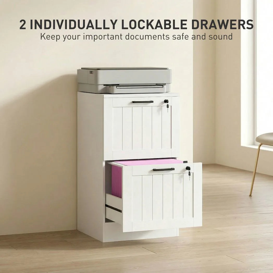 HOMCOM 2 Drawer Filing Cabinet with Lock and Adjustable Hanging Bars for A4 Files – Home Office Storage, White