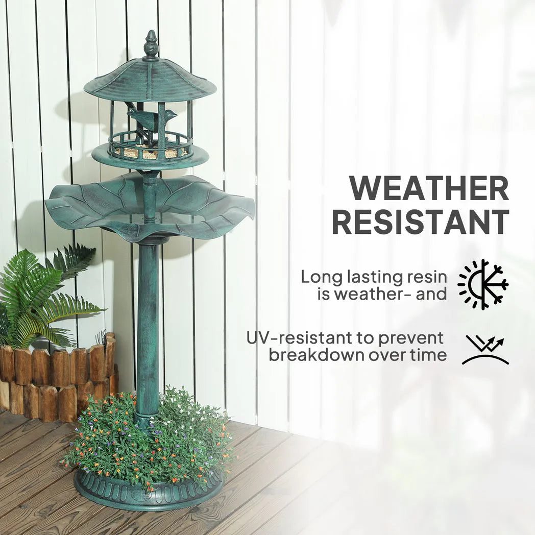 Outsunny 3-in-1 Garden Bird Bath, Freestanding Birdbath with Large Water Basin, Underneath Flower Planter