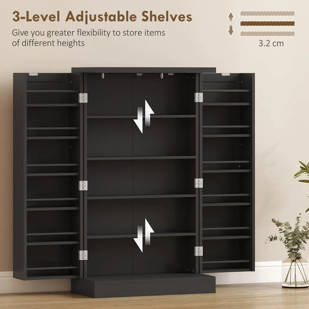 HOMCOM Freestanding Kitchen Pantry Cabinet with Door Racks and Adjustable Shelves, Black