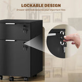 HOMCOM Two-Drawer Lockable Filing Cabinet with Wheels and Brakes – Under Desk Office Storage, Black
