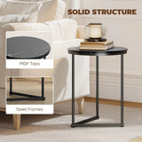 HOMCOM Set of Two Marble-Effect Nesting Tables with Black Steel Frames – Coffee and Side Tables, Black