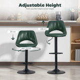 HOMCOM Set of 2 Faux Leather Bar Stools with 360° Swivel & Adjustable Height – Kitchen Stools, Dark Green