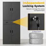 HOMCOM Metal Storage Cabinet with Locking Doors, Drawer & Adjustable Shelves – 180cm Tall Garage Tool Cabinet, Black