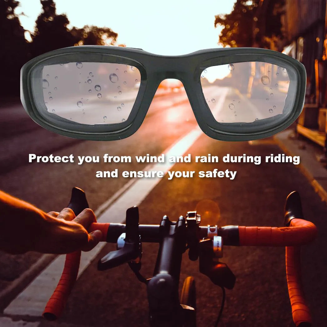 Motorcycle & Cycling Riding Glasses, Pack of 3 with Grey, Clear & Yellow Lenses – Wind-Resistant Eye Protection