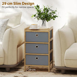 HOMCOM Narrow Chest of Drawers with 3 Fabric Drawers and Bamboo Frame – Slim Bedroom Dresser, Light Grey