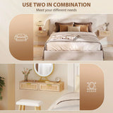 HOMCOM Set of 2 Floating Bedside Tables with Rattan Drawers – Wall Mounted Bedside Cabinets, Oak Wood Effect