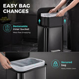 HOMCOM 50L Kitchen Bin with Soft Close Stay-Open Lid & Removable Inner Bucket – Metal Pedal Rubbish Bin, Black