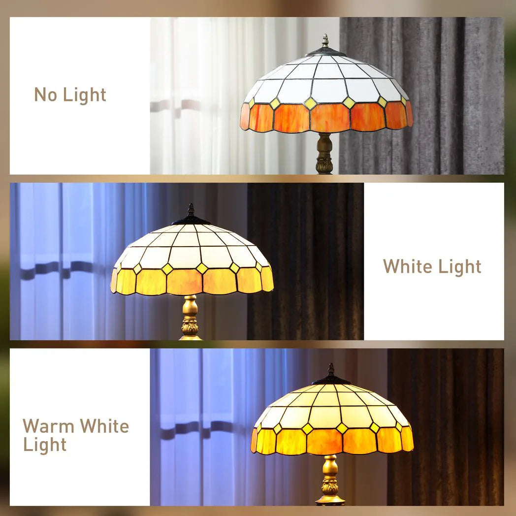 HOMCOM Tiffany-Style Floor Lamp with Handcrafted Stained Glass Shade