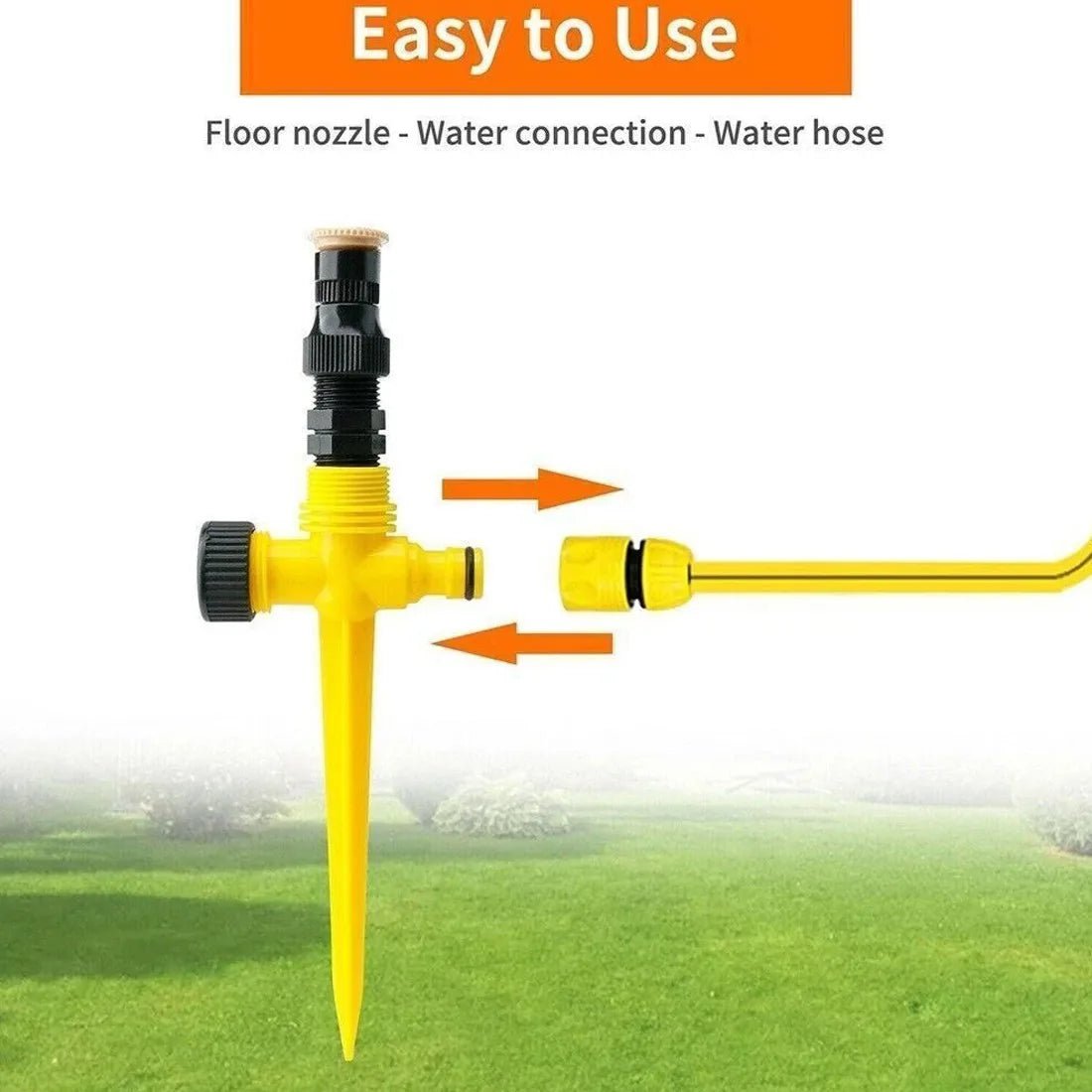 8 Piece 360° Rotating Garden Lawn Sprinkler Spike Set – Automatic Watering Hose Sprinklers, Yellow