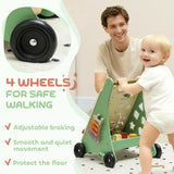 AIYAPLAY Wooden Baby Walker with Speed Control, Xylophone, Gears & Bead Maze – Push Along Toy, Green