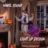 HOMCOM 200cm Life Size Animated Flying Witch Halloween Decorations Outdoor Indoor