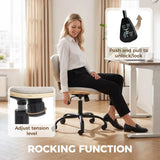 HOMCOM Armless Office Chair with Rocking Function, 360° Swivel and Adjustable Height – Linen-Look Desk Chair, Light Grey