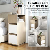 HOMCOM Slim Bedside Table with Open Shelf and 2 Drawers – Narrow Cabinet for Small Bedrooms, Natural Wood