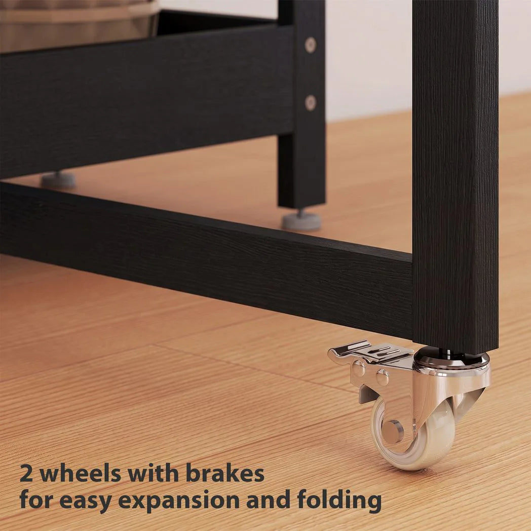 HOMCOM Drop Leaf Dining Table for 2–4 People with Open Shelves and Wheels – Folding Kitchen Table, Black
