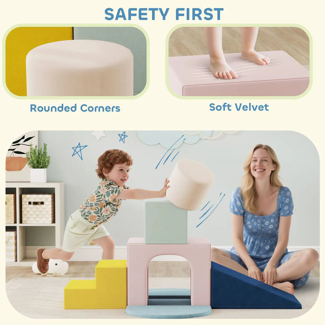 AIYAPLAY 8-Piece Foam Play Blocks with Velvet Covers – Soft Indoor Climbing Set for Kids, Multicolour