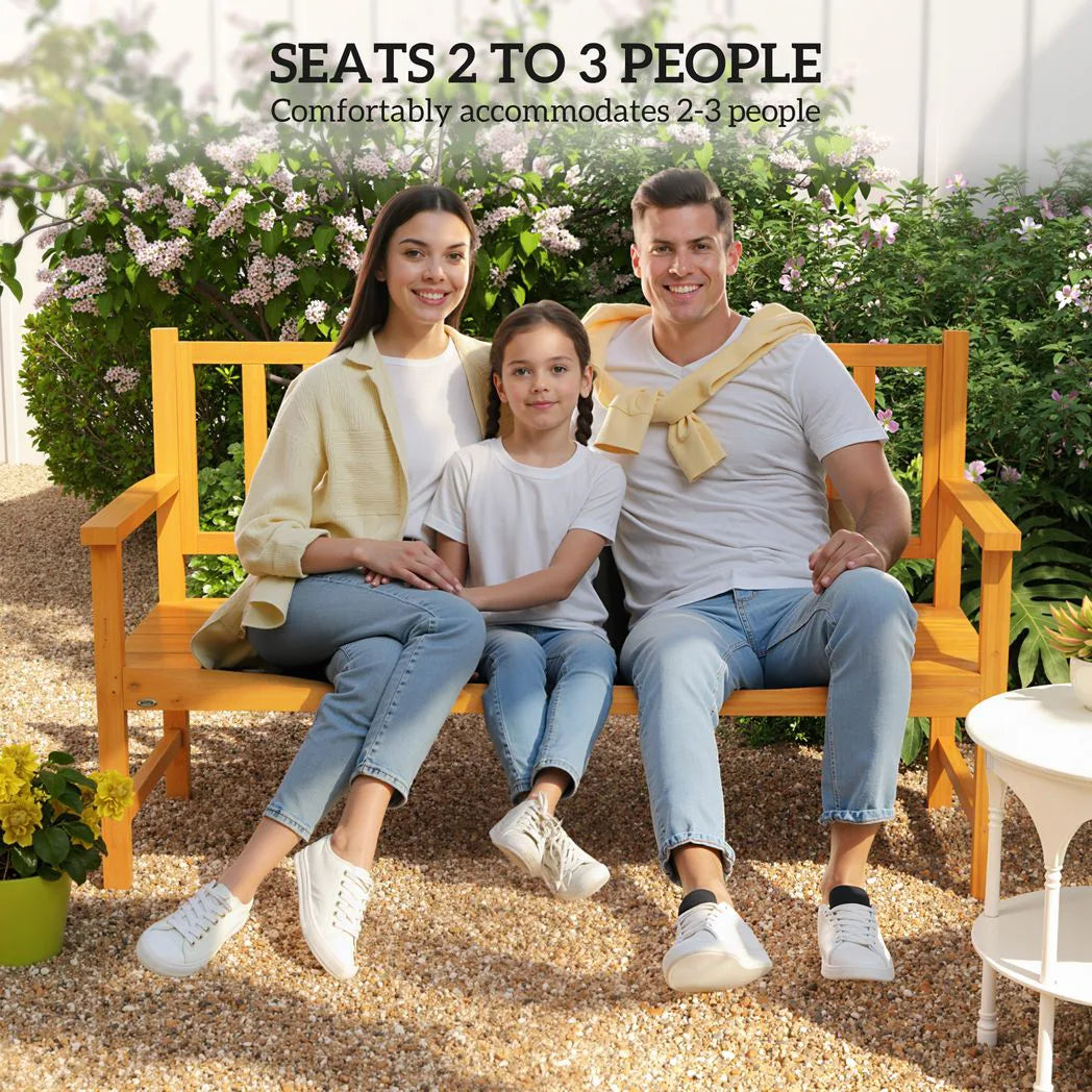 Outsunny Wooden Garden Bench with Liftable Middle Table – 2-3 Seater Pine Patio Loveseat for Porch and Garden, Light Brown