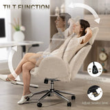 HOMCOM Boucle Office Chair with Adjustable Headrest and Spring Pack – Ergonomic High Back Chair, Pale Grey