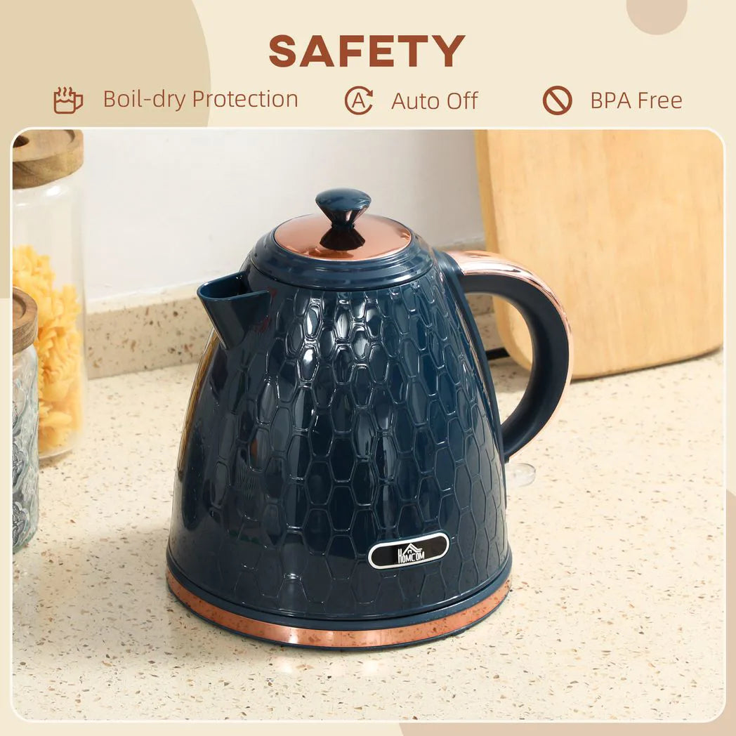 HOMCOM 3000W Rapid Boil Honeycomb Kettle, 1.7L with Boil-Dry Protection and Removable Filter – Dark Blue
