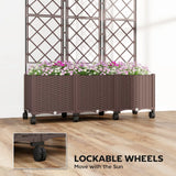Outsunny Self-Watering Raised Planter with Trellis – Mobile Plastic Garden Bed on Wheels, 130L, 192cm
