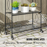Outsunny 4-Tier Metal Plant Stand with Lockable Wheels, Heavy Duty Ladder Shelf Display Rack