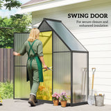 Outsunny 5.5 x 2ft Polycarbonate Walk-In Greenhouse with Push Door, Roof Vent & Rain Gutter – Quick Setup, Black