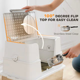 PawHut XL Stainless Steel Litter Box with 100° Flip Top, Scoop & Dual Entry – Odour-Free, Easy-Clean