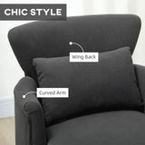HOMCOM Corduroy Retro Accent Chair with Wing Back, Wood Frame and Cushion – Curved Armchair for Living Room, Black