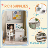 AIYAPLAY 3-in-1 Kids Table and Chair Set with Storage, Whiteboard and Blackboard – Ages 3-8, White
