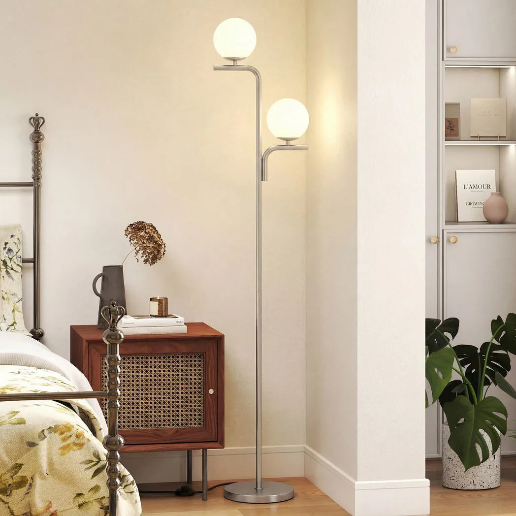 HOMCOM Dual-Head LED Floor Lamp – Silver