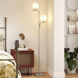 HOMCOM Dual-Head LED Floor Lamp – Silver