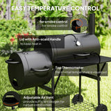 Outsunny Charcoal BBQ Grill with Offset Smoker, Thermometer Lid and Shelves – Garden Barbecue, Black