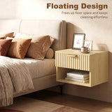 HOMCOM Floating Nightstands Set of 2 with Fluted Drawer and Open Shelf – Wall-Mounted Bedside Tables, Oak
