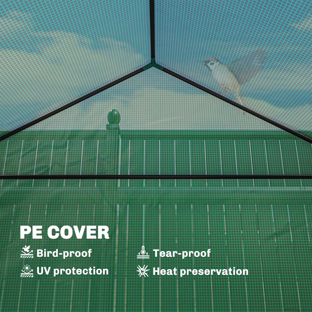 Outsunny Walk-In Greenhouse with Galvanised Raised Bed & Roll-Up Windows, 141 x 141 x 190 cm, Green