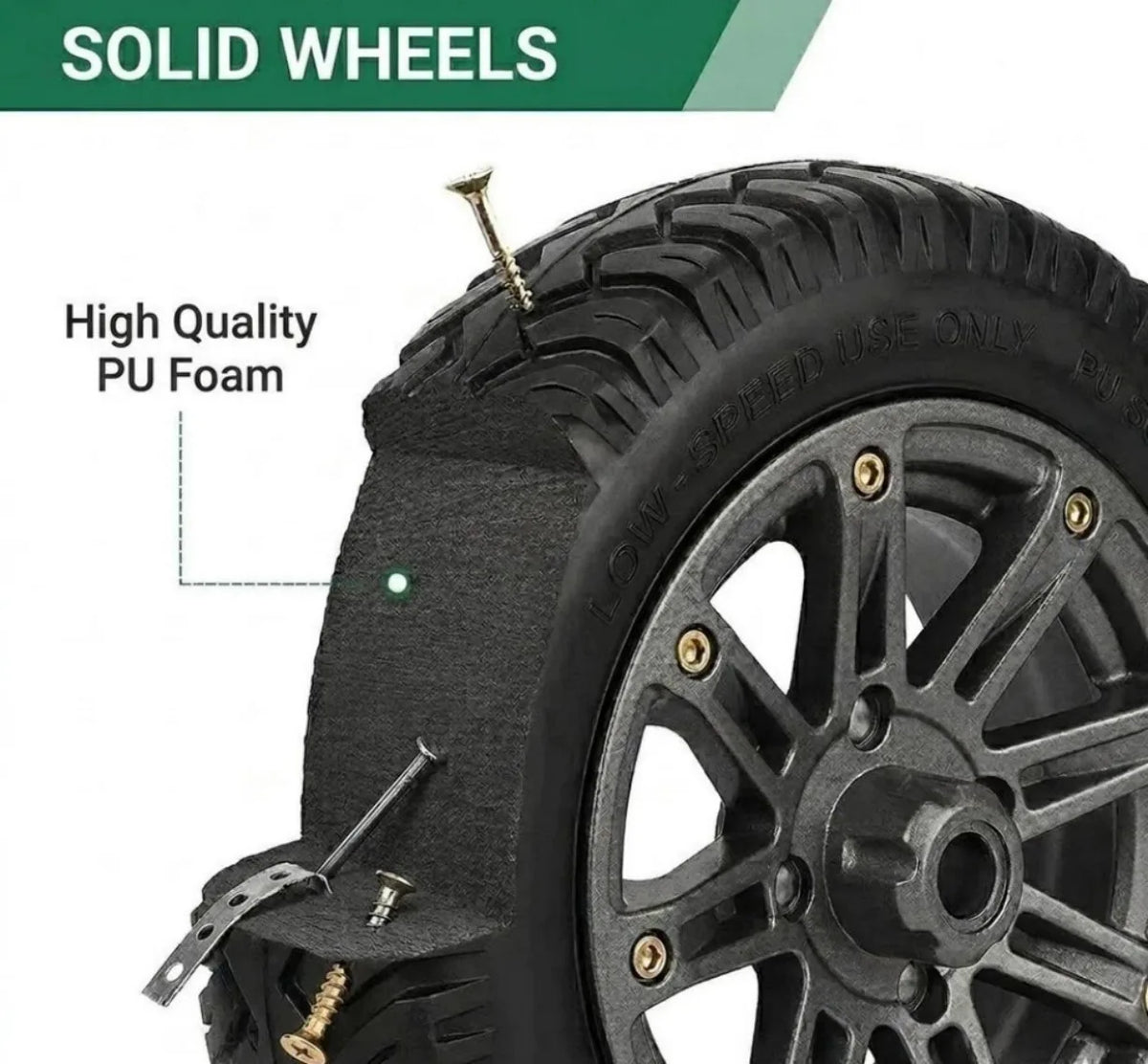 14 Inch 3.50-8 Solid PU Wheelbarrow Wheel – Puncture-Proof Heavy Duty Tyre for Handcarts, Black